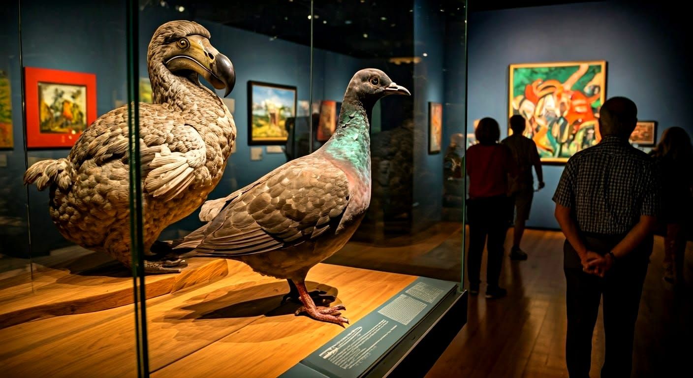 Surrealistic Museum Exhibit of Extinct Creatures in Oil Pain...