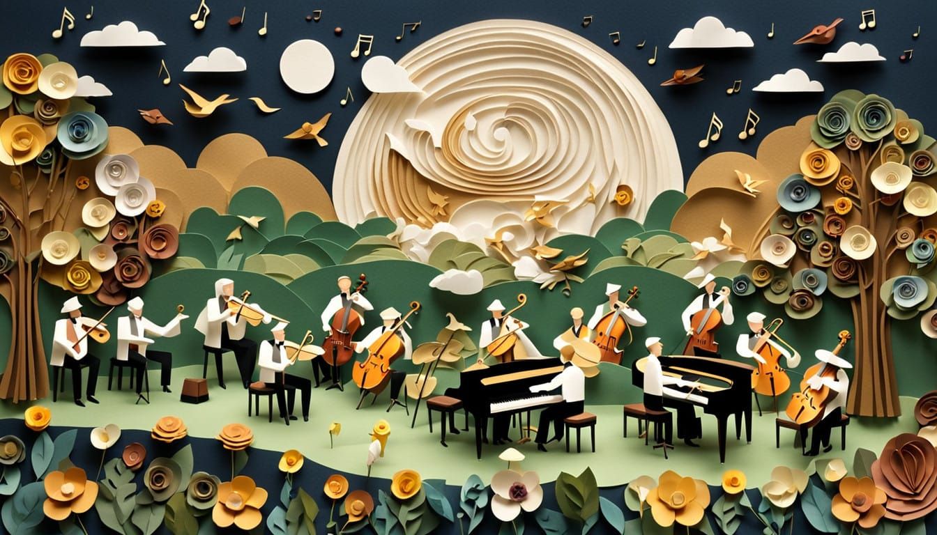 Earth-Toned Papercraft Orchestra Conducted Under a Moonlit N...