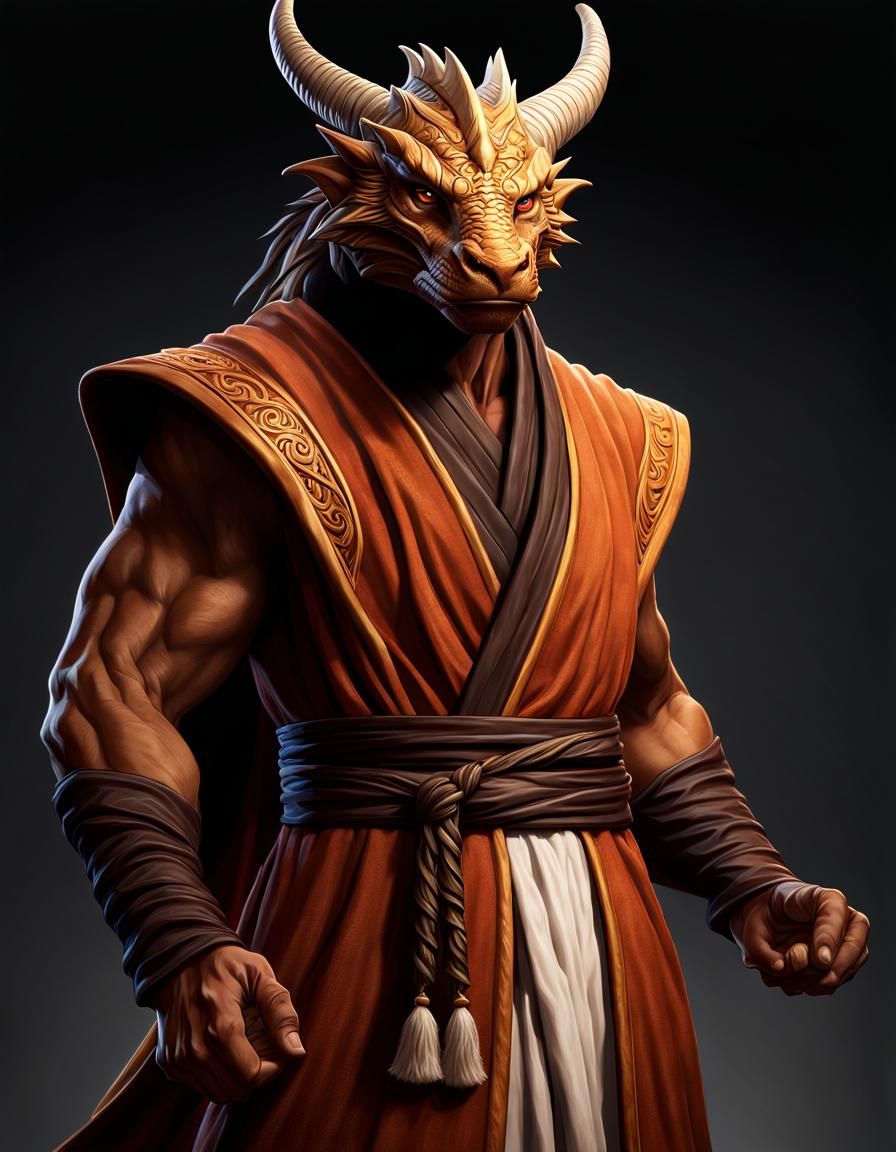 Dragonborn Monk in Dark Fantasy Style