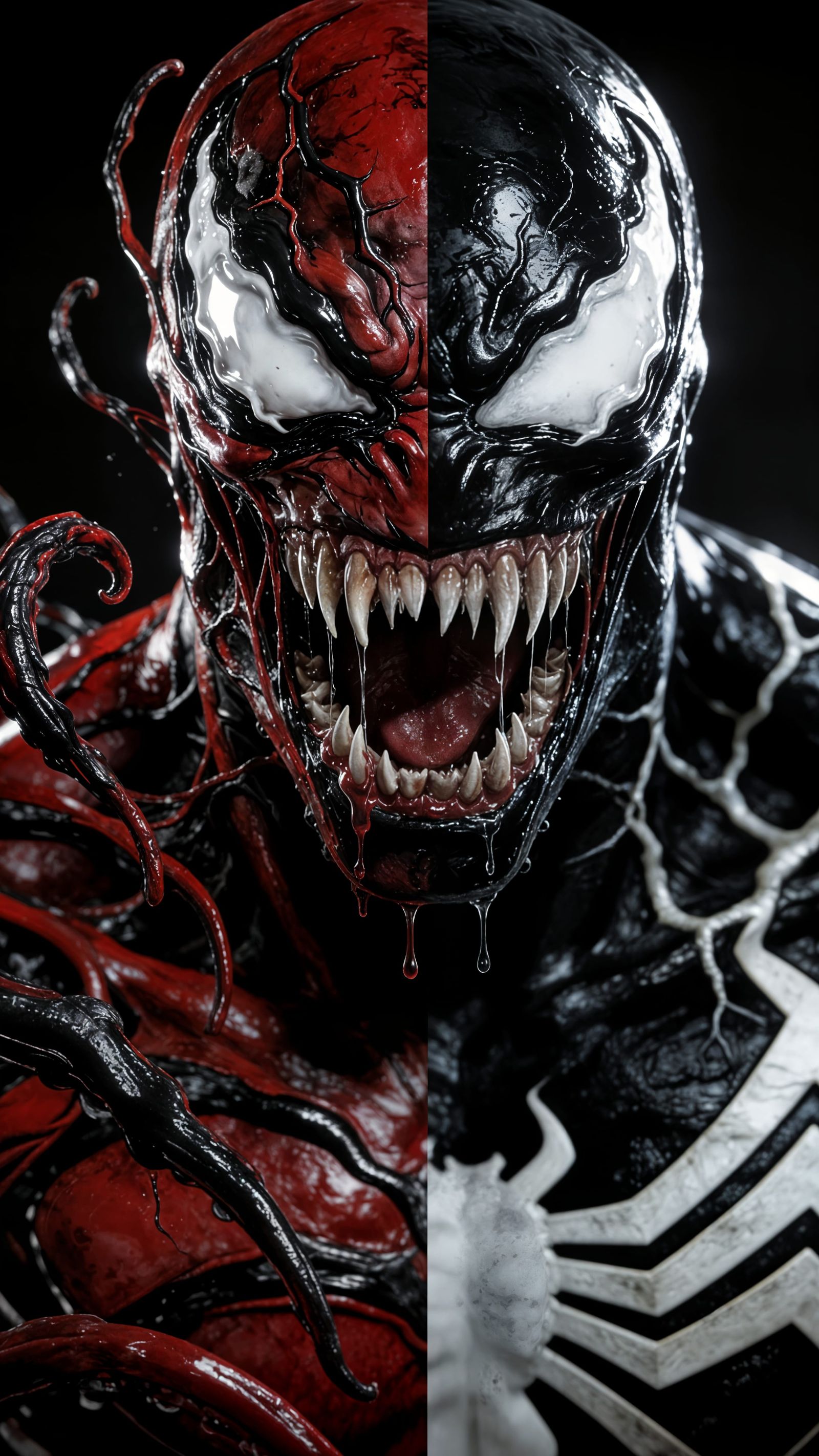 Venom and Carnage Split Face Portrait in Digital Double Expo...
