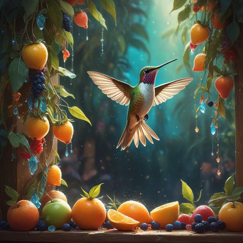 Hummingbird in a Surreal Fantasy Landscape