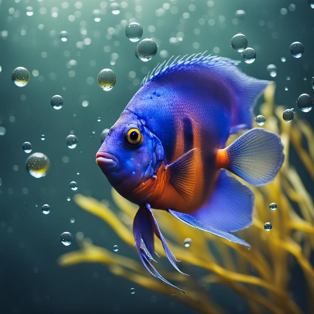 Tropical Fish Trapped in Water Droplets