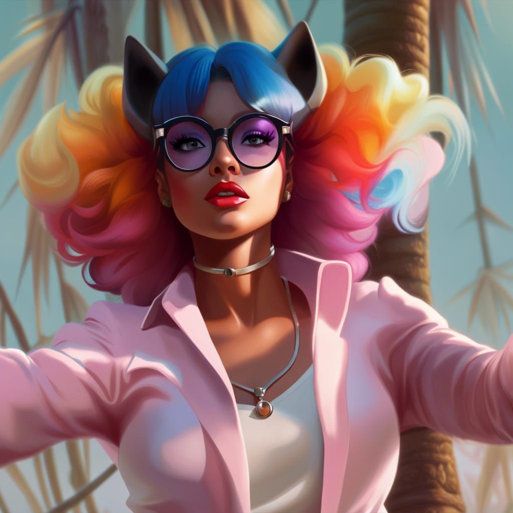 Anime Comic Art Neko Girl with Glasses