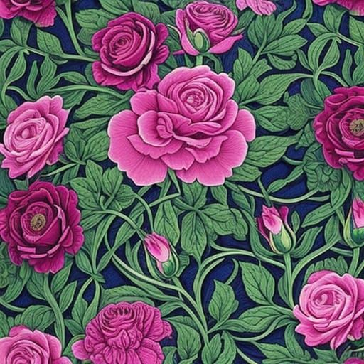 Pink Roses in William Morris Style