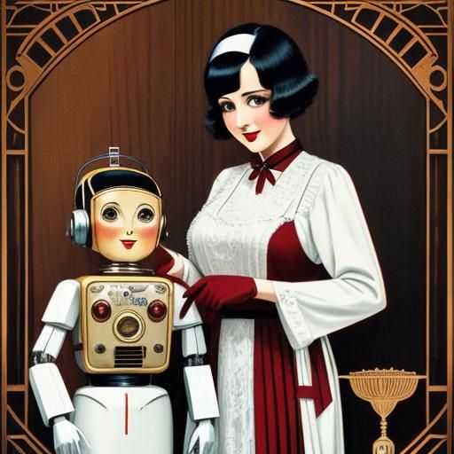 1920s Housewife with Helper Robot