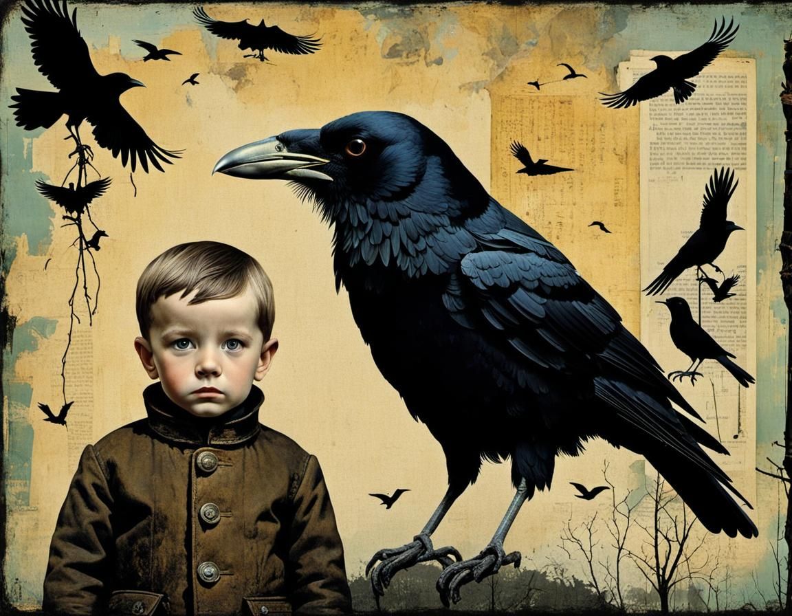Child and Crow: Expressive Digital Collage