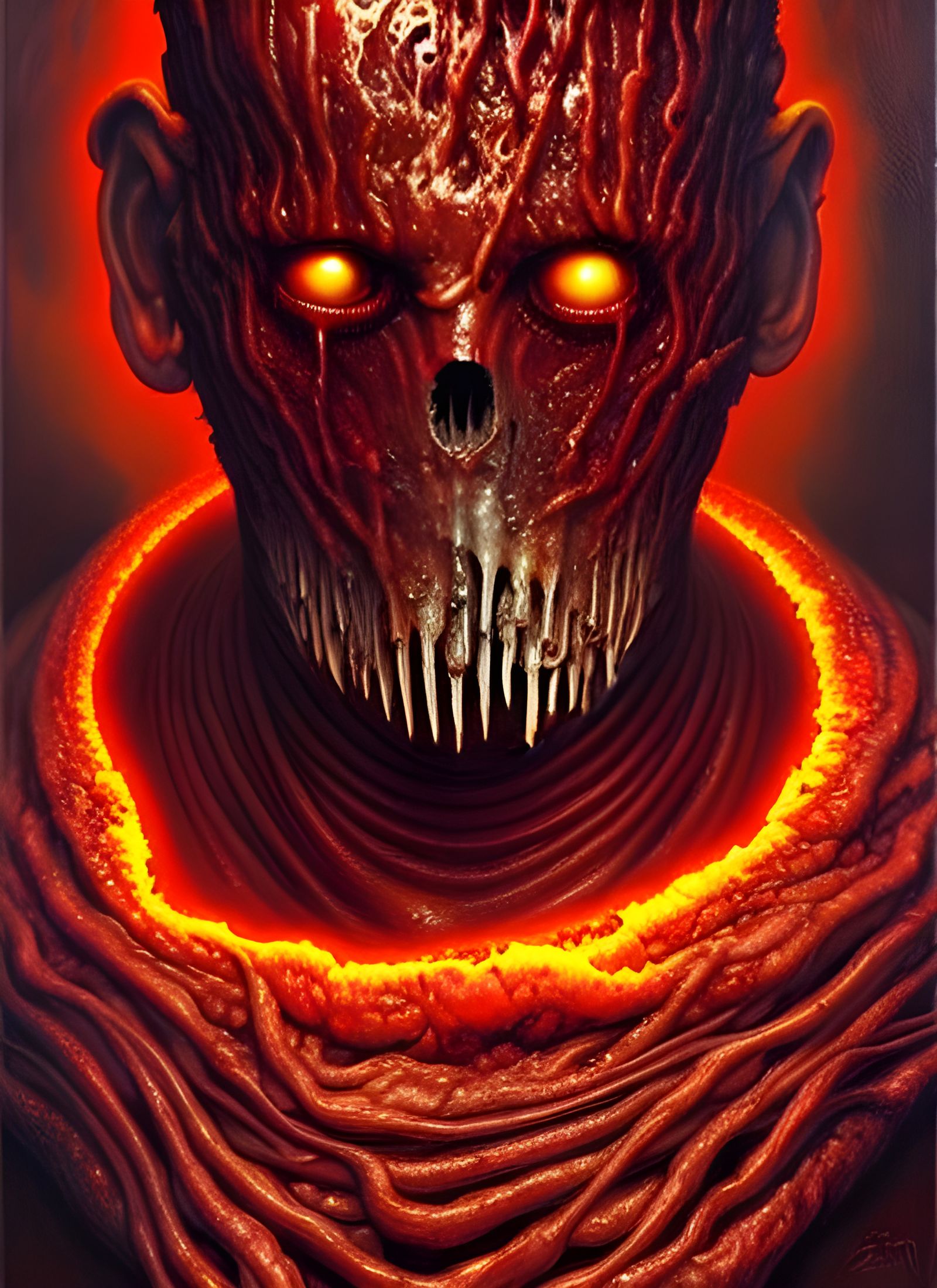 Grotesque Figure in Mask, Detailed Gouache Painting