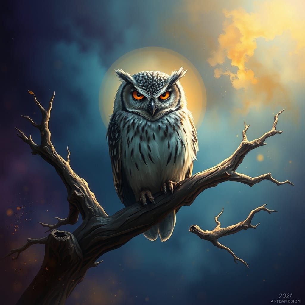 Ancient Owl of Wisdom in Mystical Realms