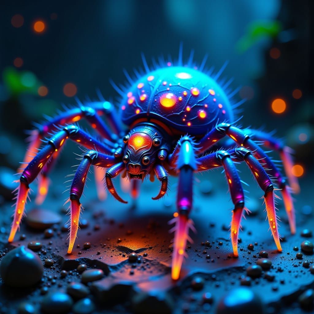 Candy Spider with Fluorescent Lightning in Fantasy Art