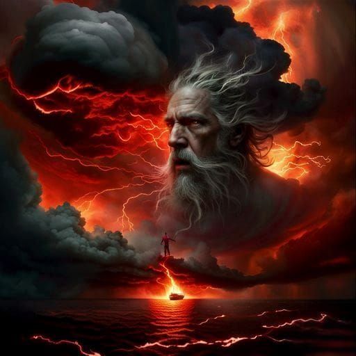 Cloud Man Rising from Burning Horizon