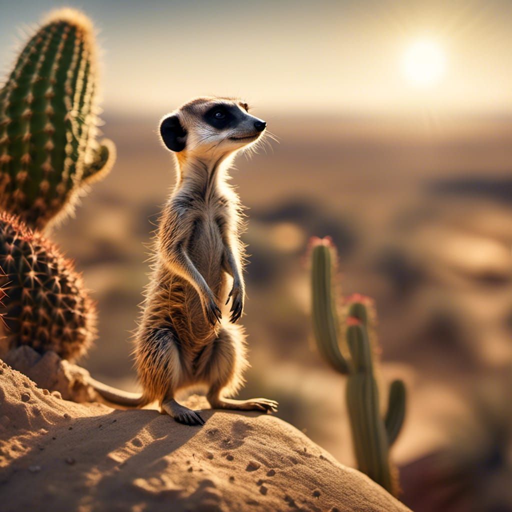 Meerkat in Desert Landscape: Hyperreal Photography