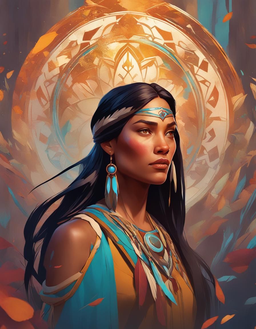 Detailed Portrait of Pocahontas in Art Nouveau Style