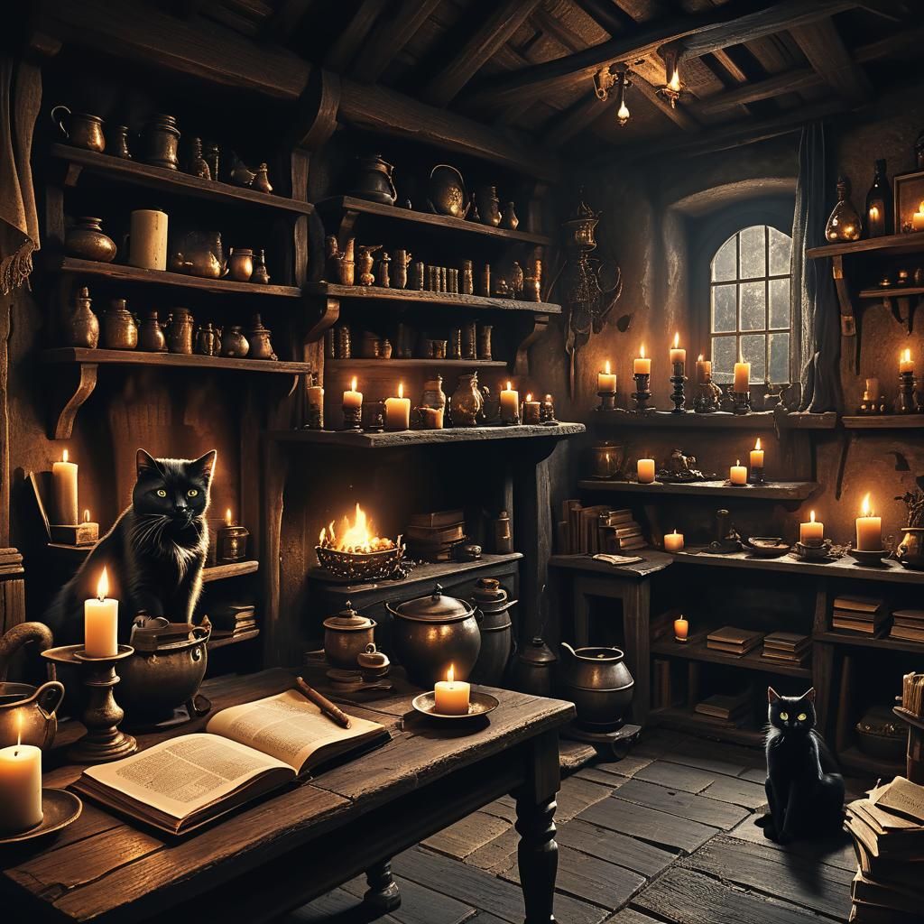 Sinister Medieval Cottage With Bubbling Cauldron