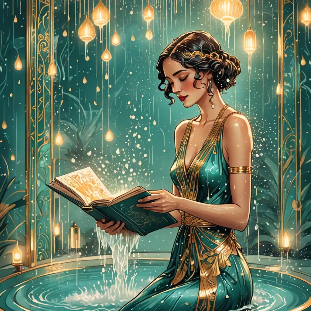 Art Deco Woman Coloring in Shower