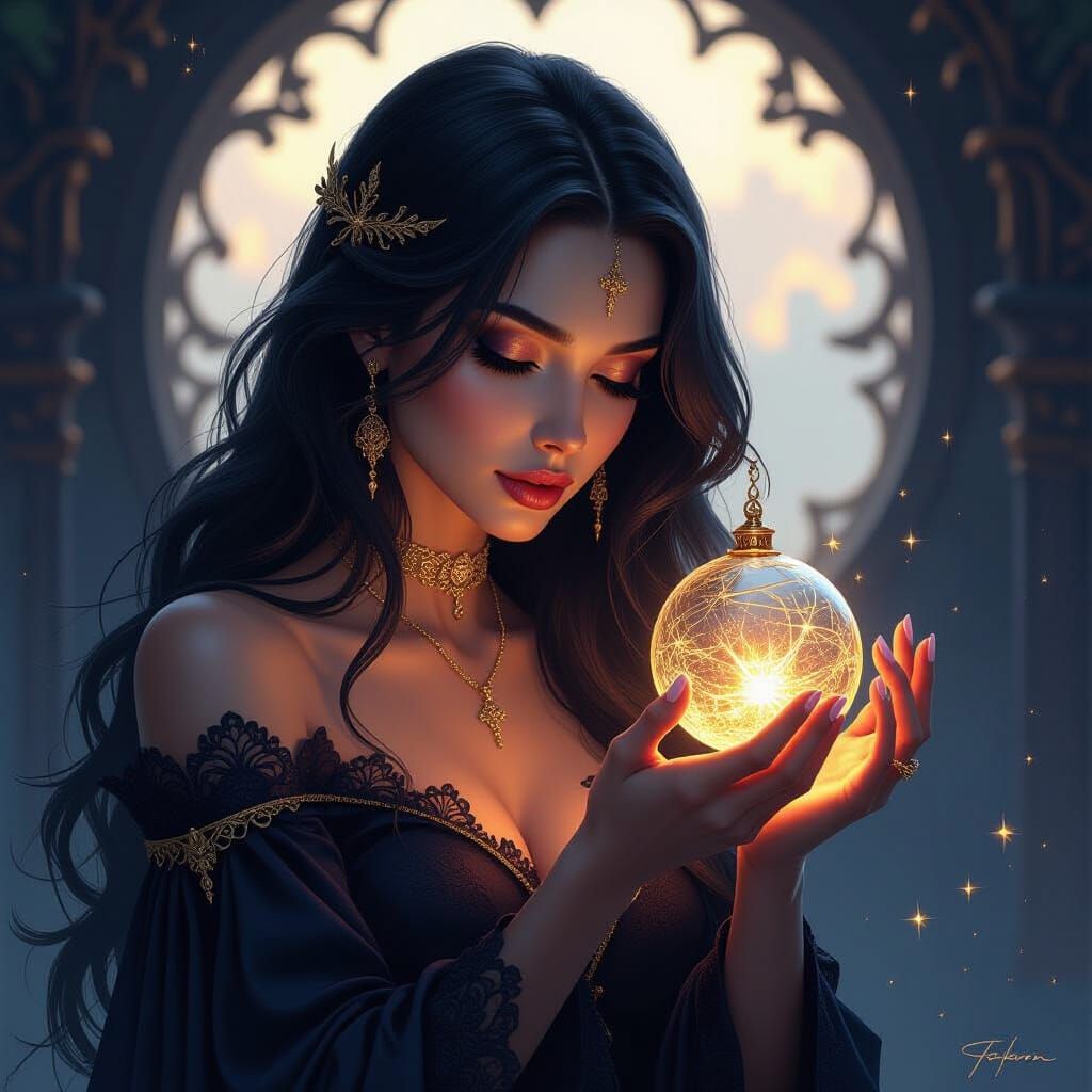 Kintsugi Witch Beauty with Golden Seams and Paperweight