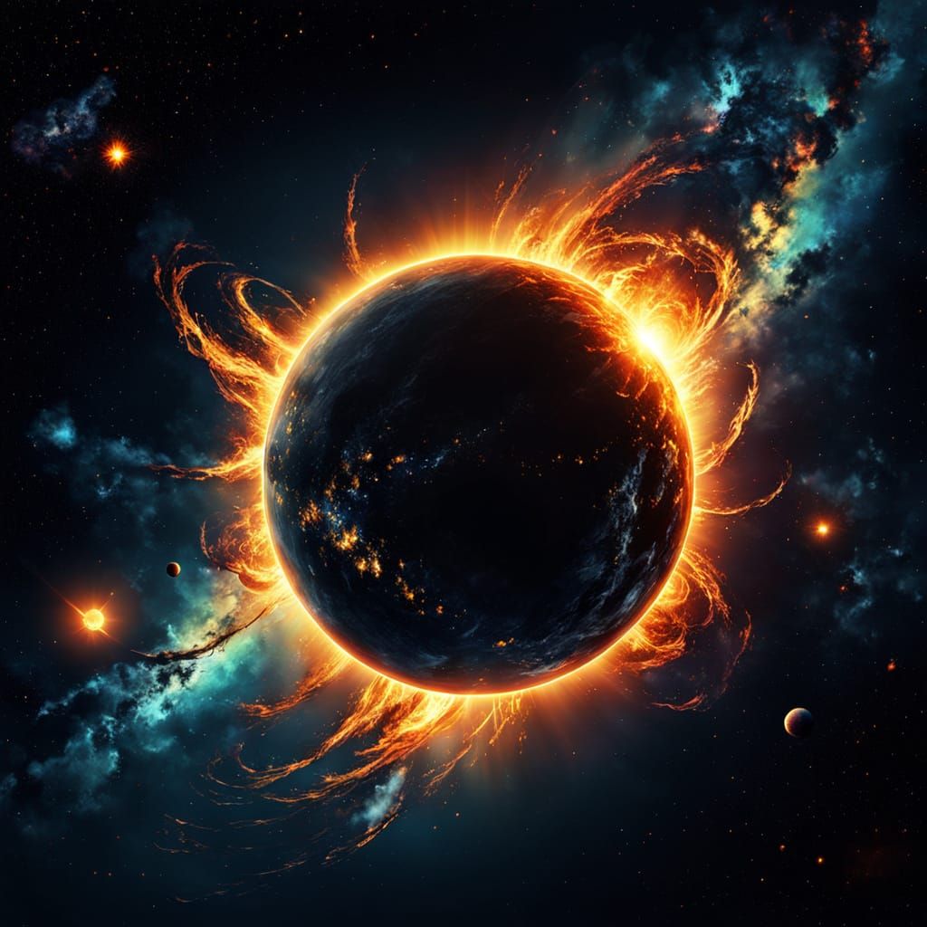 Dying Sun in Space: Surrealist Oil Painting