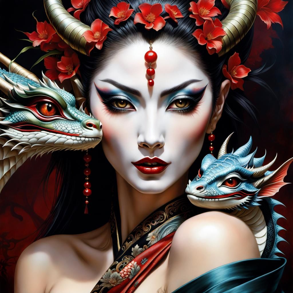 Kabuki-Punk Actress with Dragon Hatchling