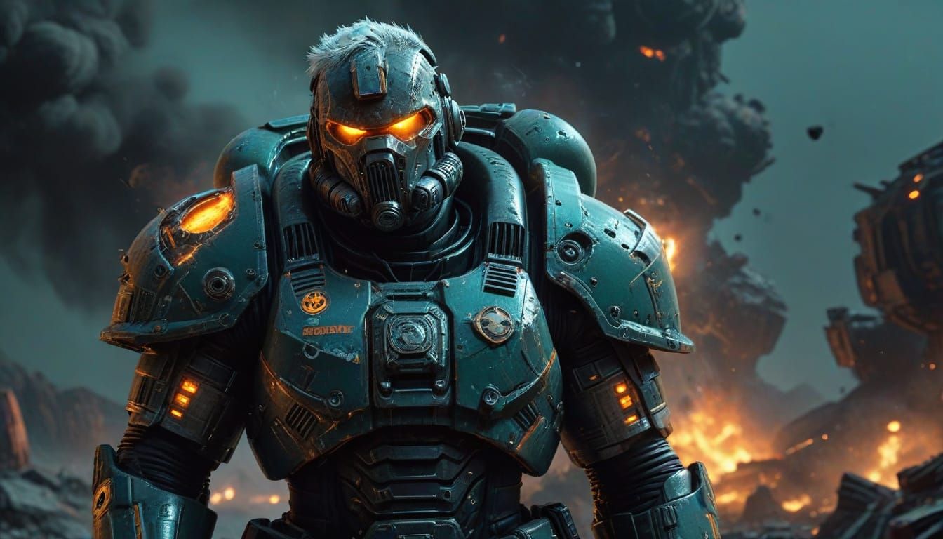 Cyberpunk Space Marine Commander in Epic Sci-Fi Battle