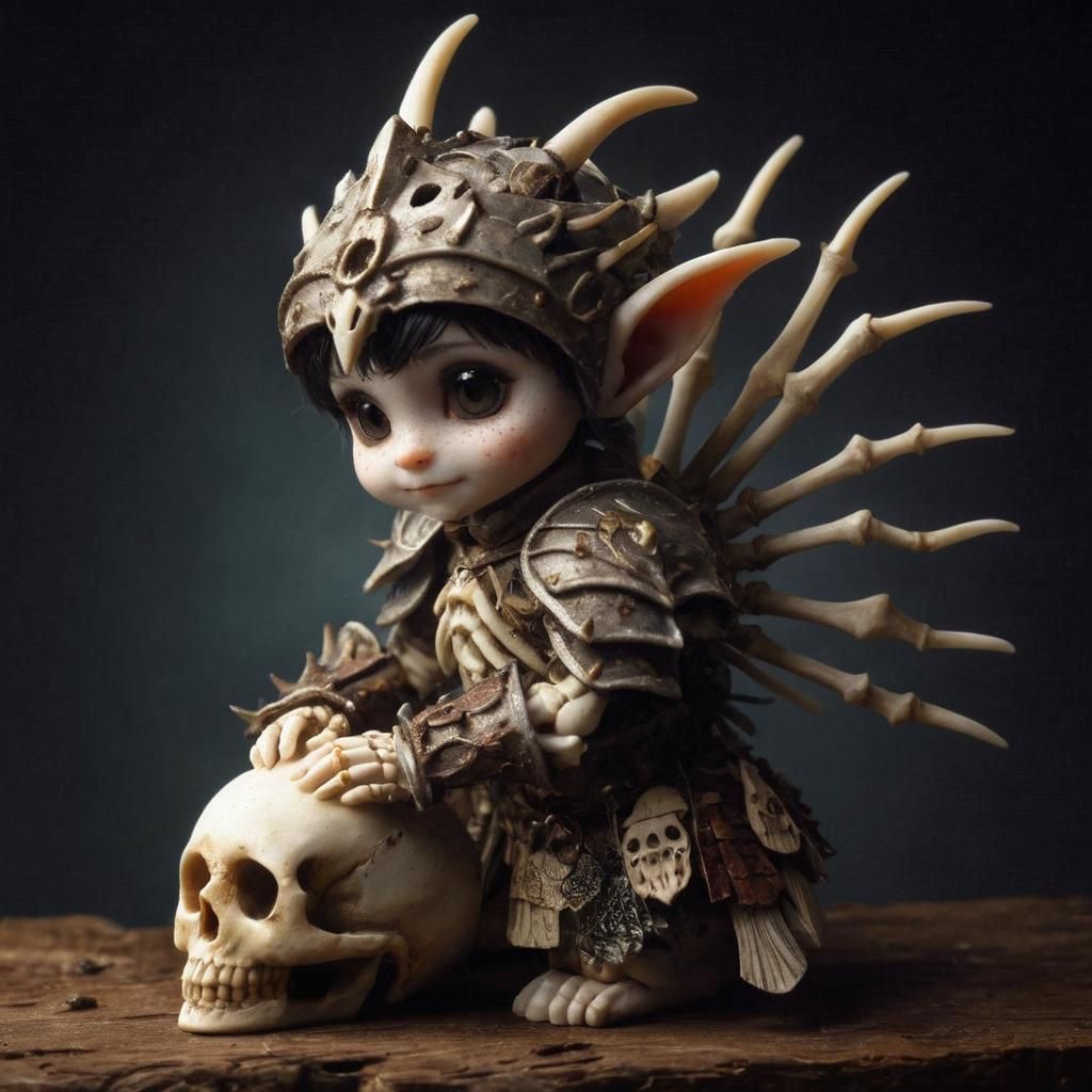 Pixie Warrior in Bone Armor, Dark Fantasy Art