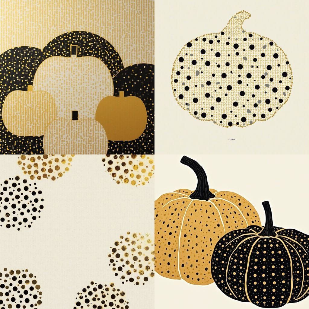 Gold and Black Dot Abstract Art with Pumpkins