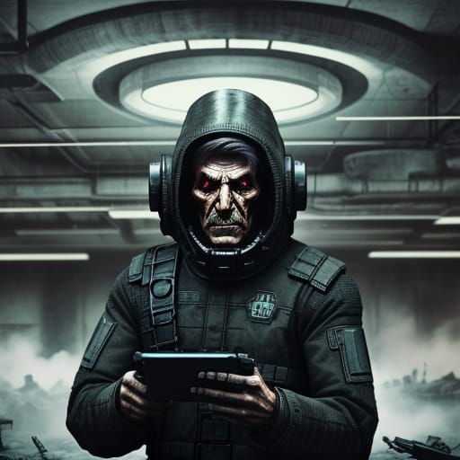 Human Inside a Cyberpunk Dystopian Robot