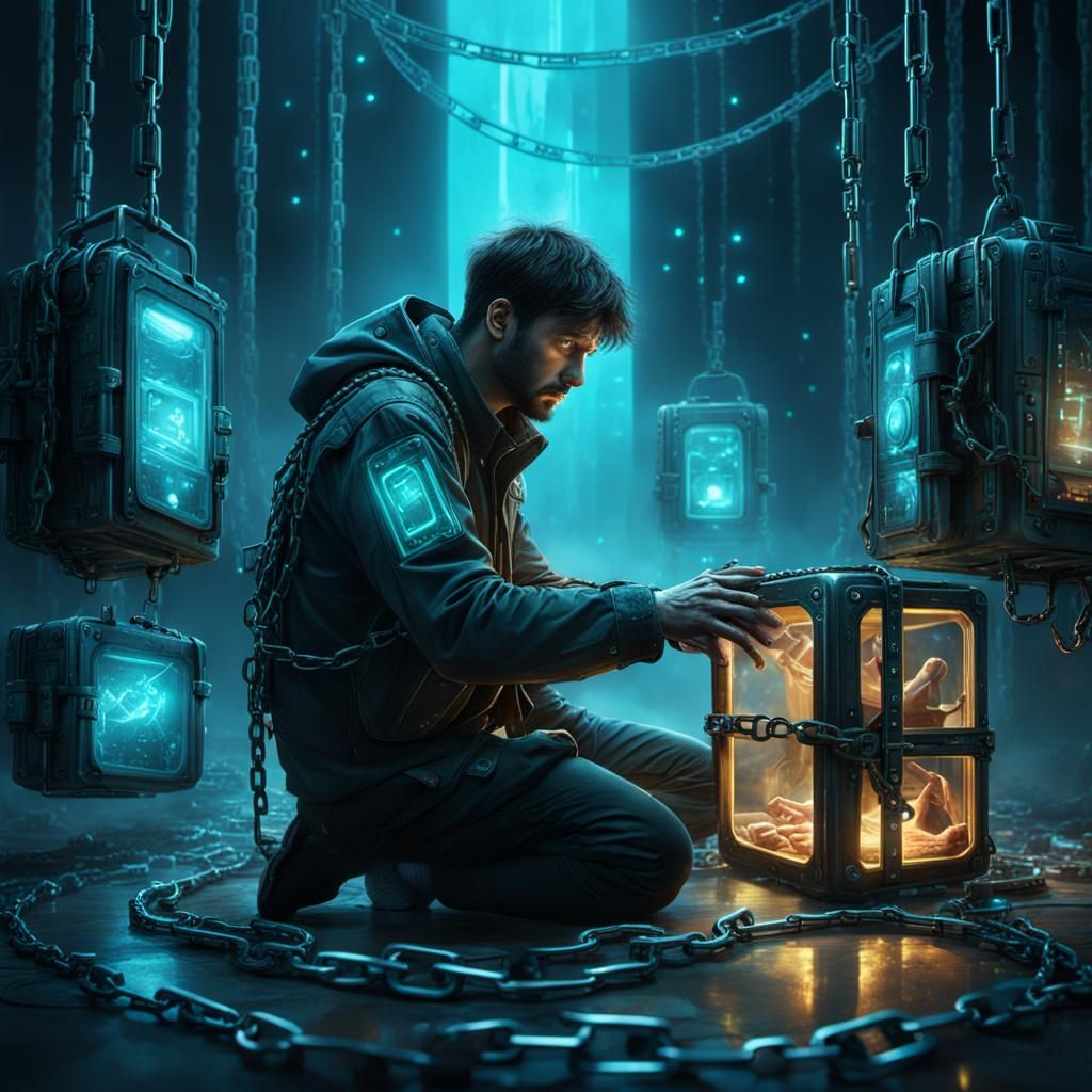 Man Enchained by Bioluminescent Boxes: Digital Matte Paintin...
