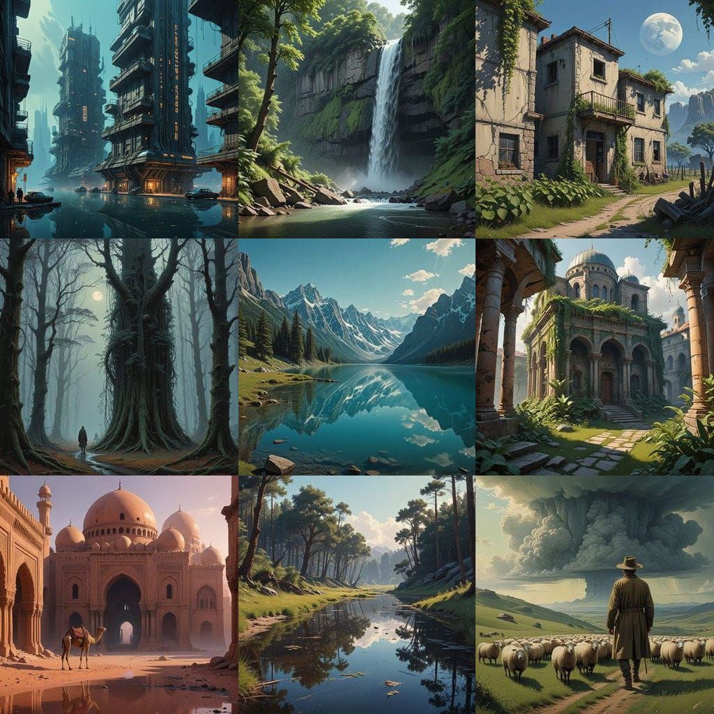 Futuristic Waterfall in Shattered Reflections