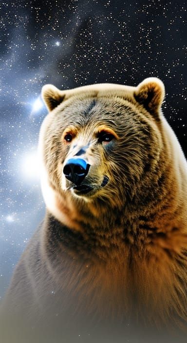 Bear Gazing at Galaxy, Nebula and Wormhole