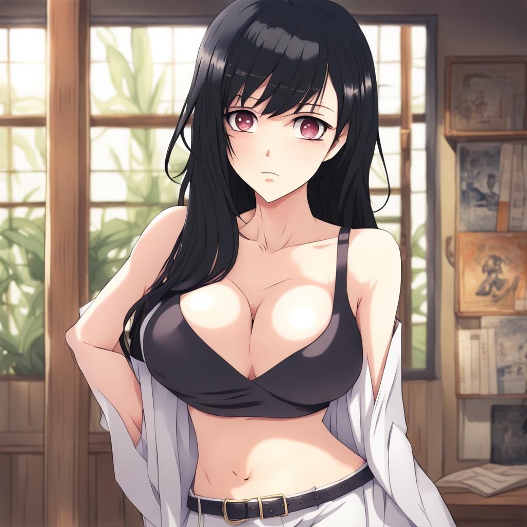 Anime Style Woman with Black Hair and Smile