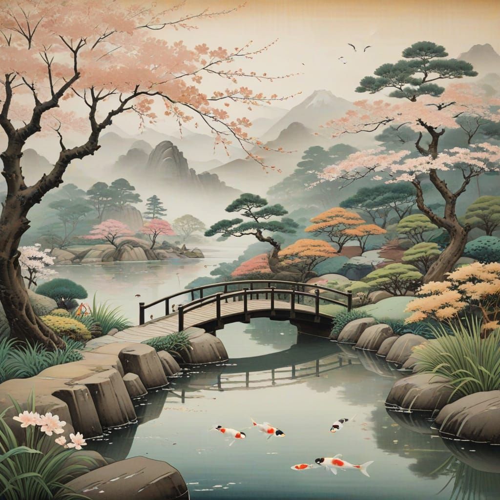 Ukiyo-e Painting of Noblewomen Under Cherry Blossoms