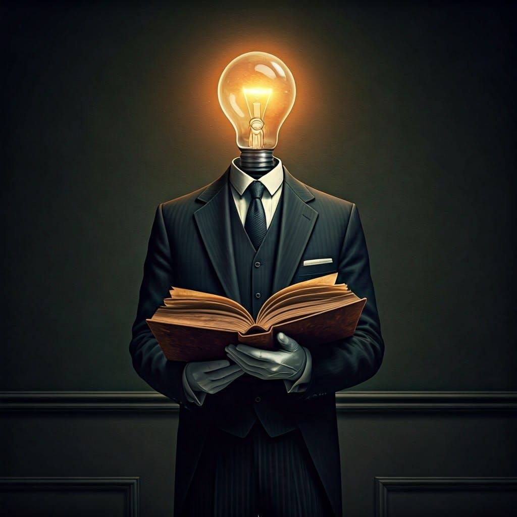 Surreal Butler with Lightbulb Head in Surrealist Style