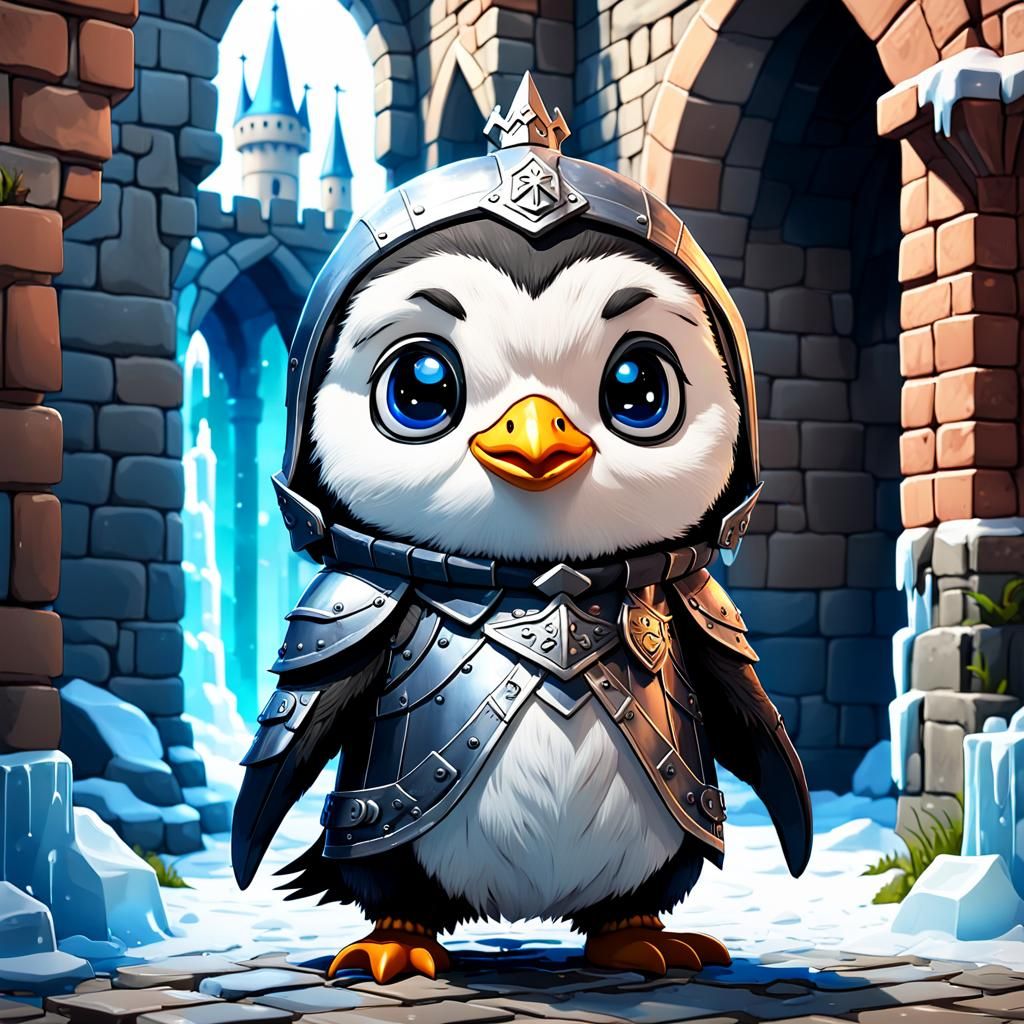 Anime Penguin Knight in Ice Castle
