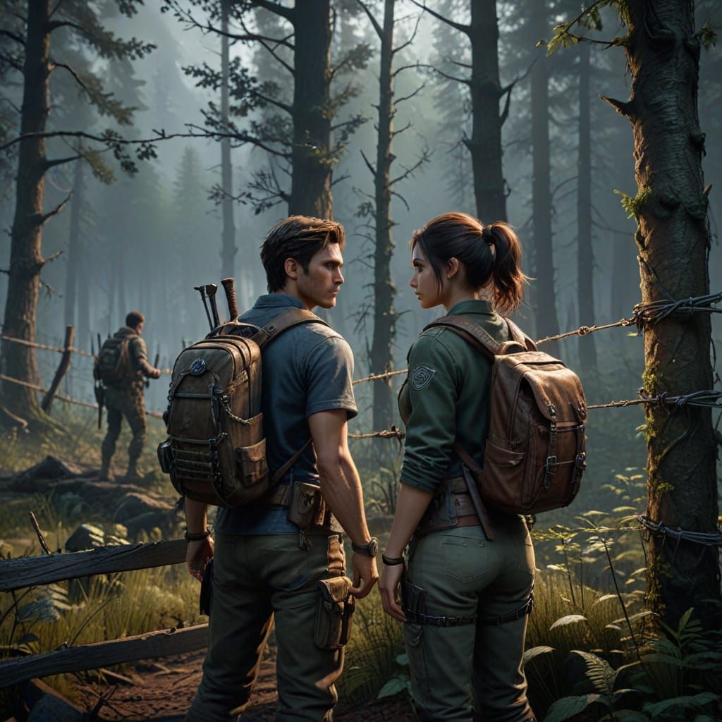 Fantasy Escape Concept Art: Young Couple Fleeing Forest