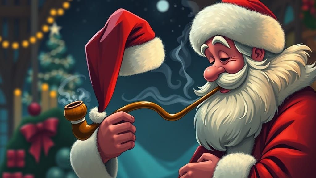Santa Smokes in Whimsical Studio Ghibli Inspired Style