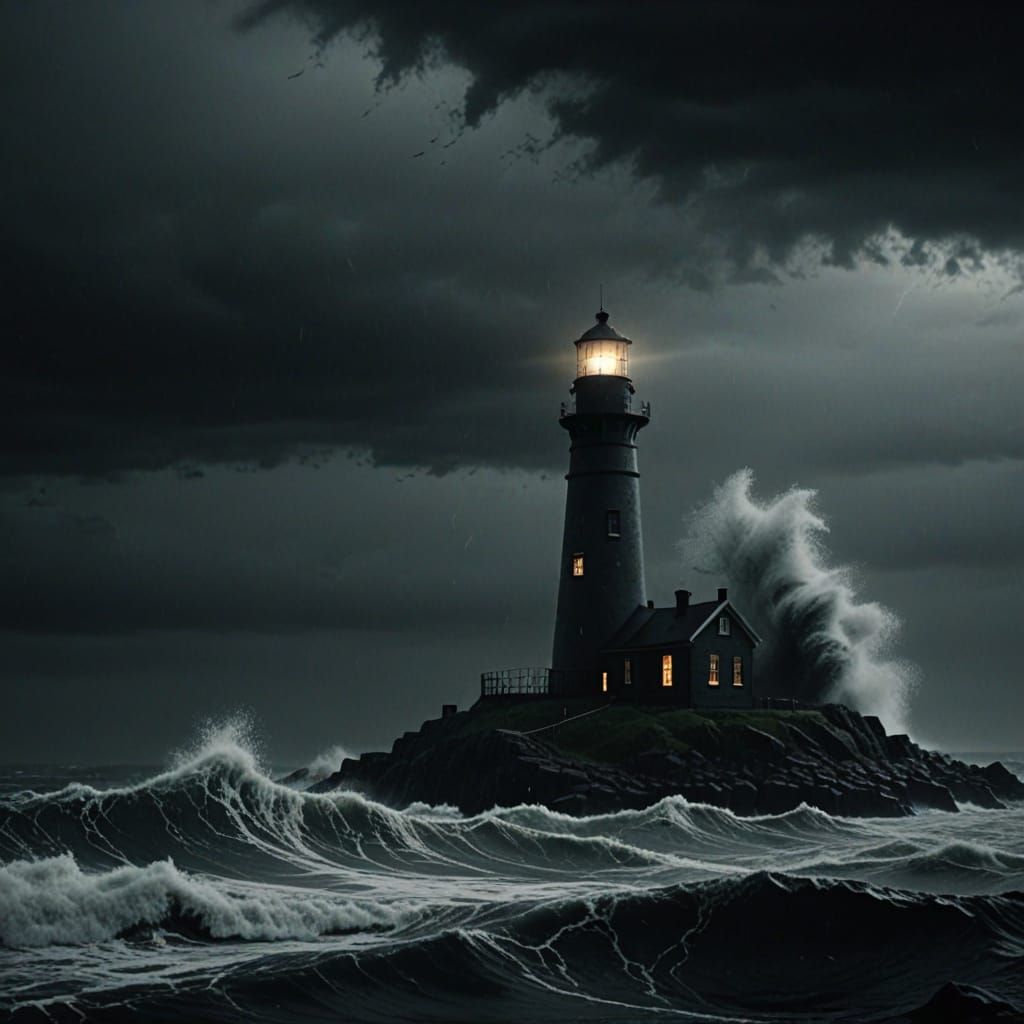 Lighthouse in Stormy Sea: Cinematic Dark Art