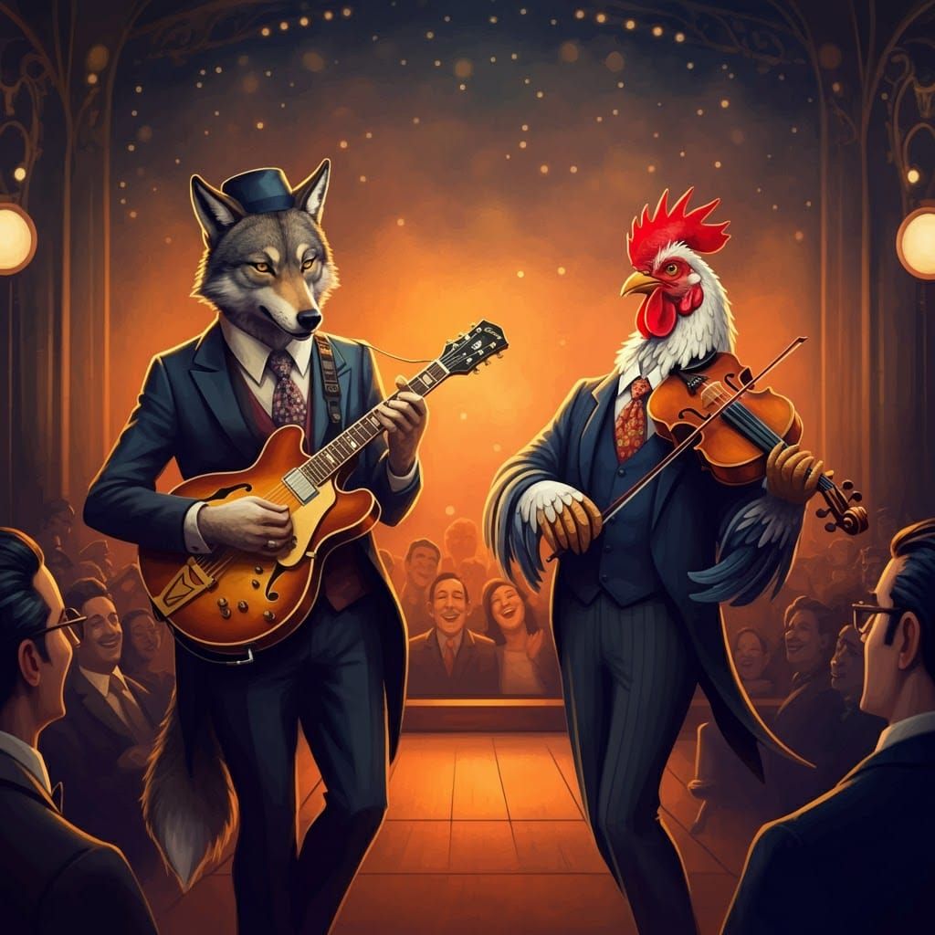 Wolf and Rooster Jazz Duo in Paris, Neo-Fauvism
