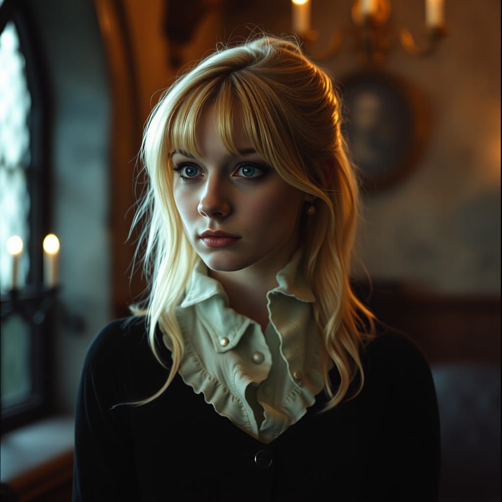 Victorian Vampire in Medieval Castle - Gritty Film Style