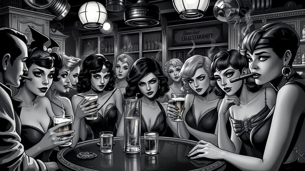 1920's Speakeasy with Golden Age Comic Heroines