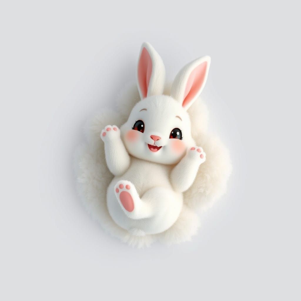 Surreal Cartoon Bunny Basks in Sparkling Cloud Softness