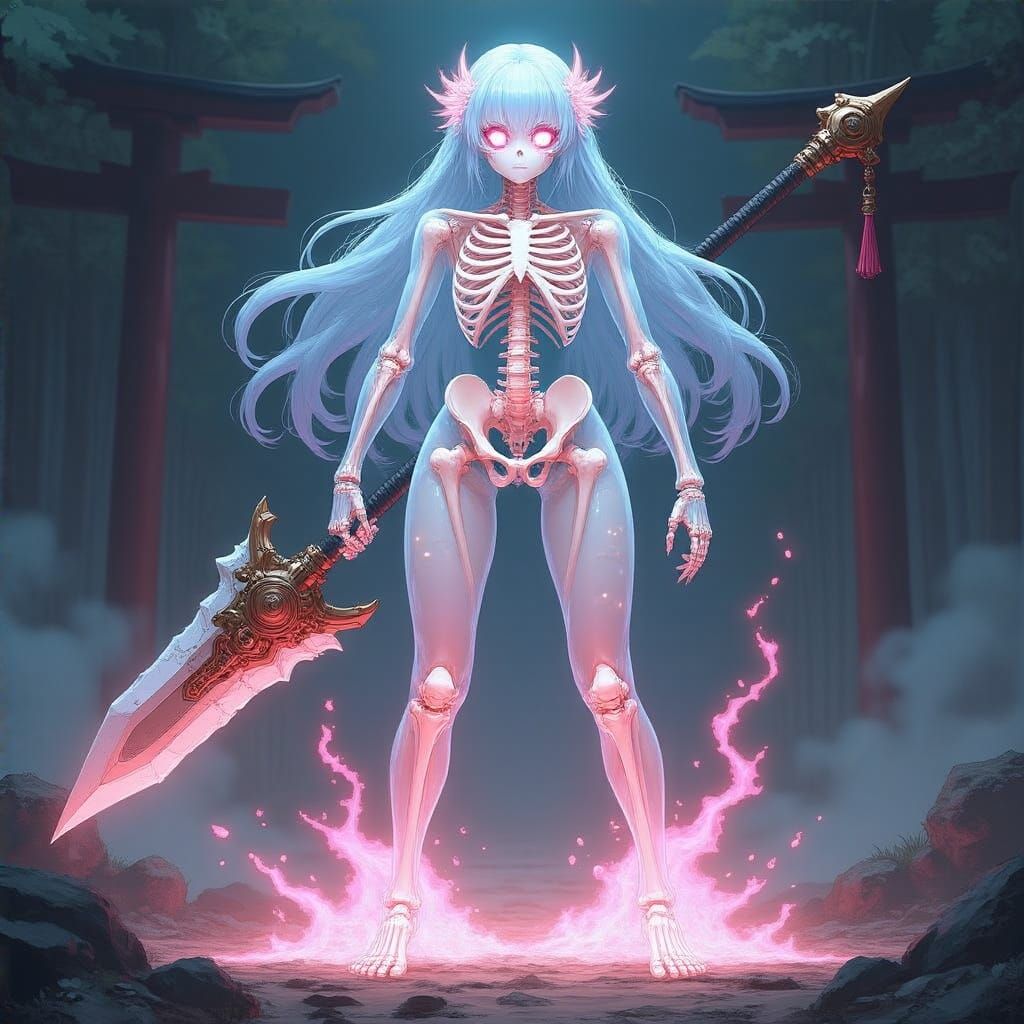 Anime-Style Monstergirl with See-Through Body and Mechanical...