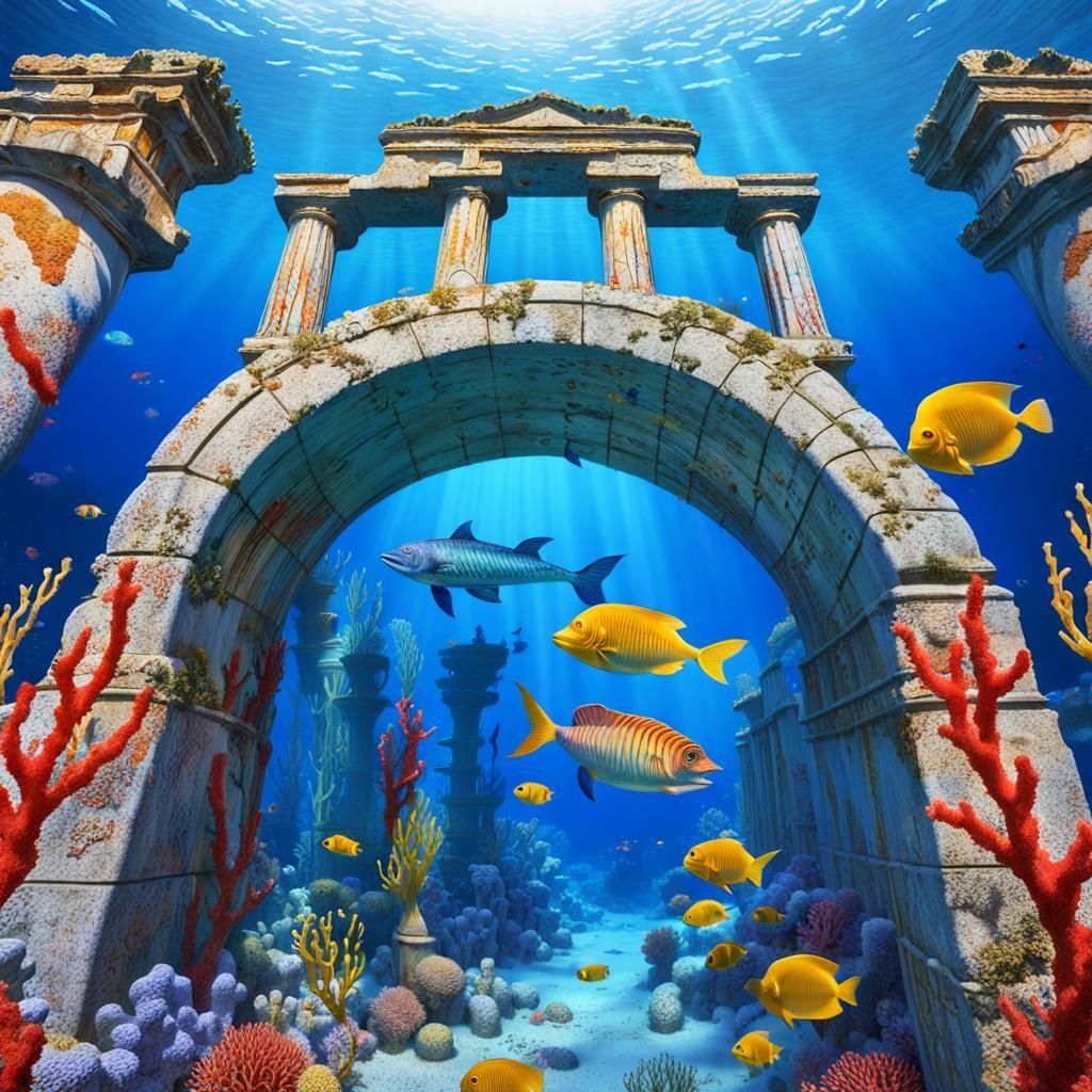 Underwater Dystopian Greek Village in Surreal Style
