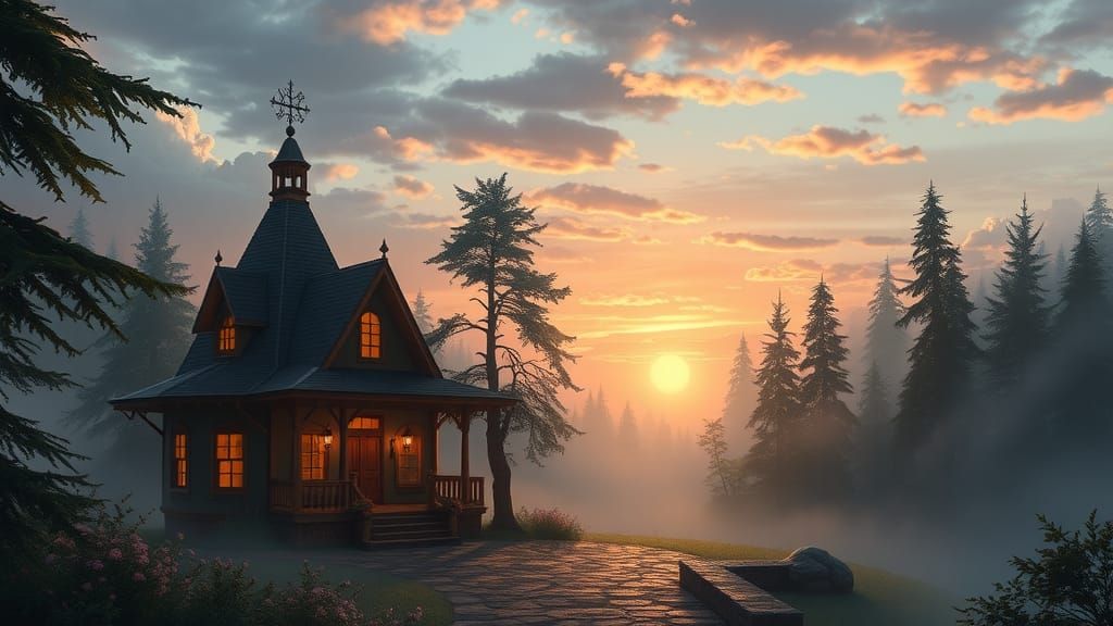 Ethereal Fantasy Landscape at Golden Hour