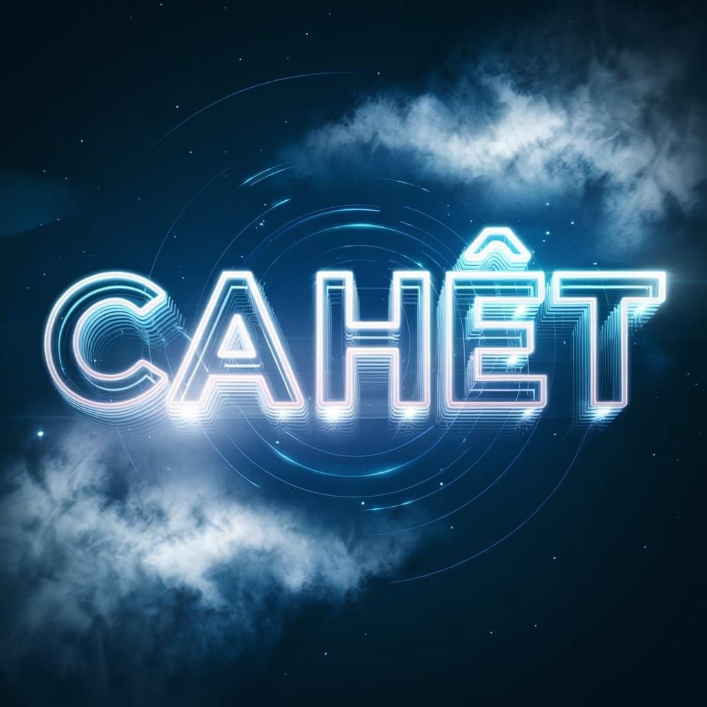 Glowing CAHİT Inscription in Blue and White Light