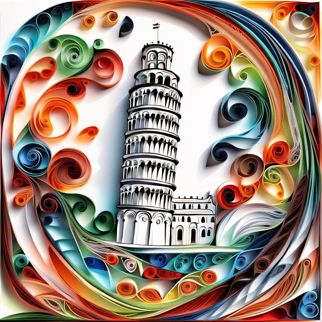 Leaning Tower of Pisa in Quilling Watercolor