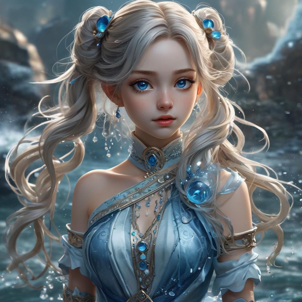 Anime Water Mage Portrait in Digital Art Style