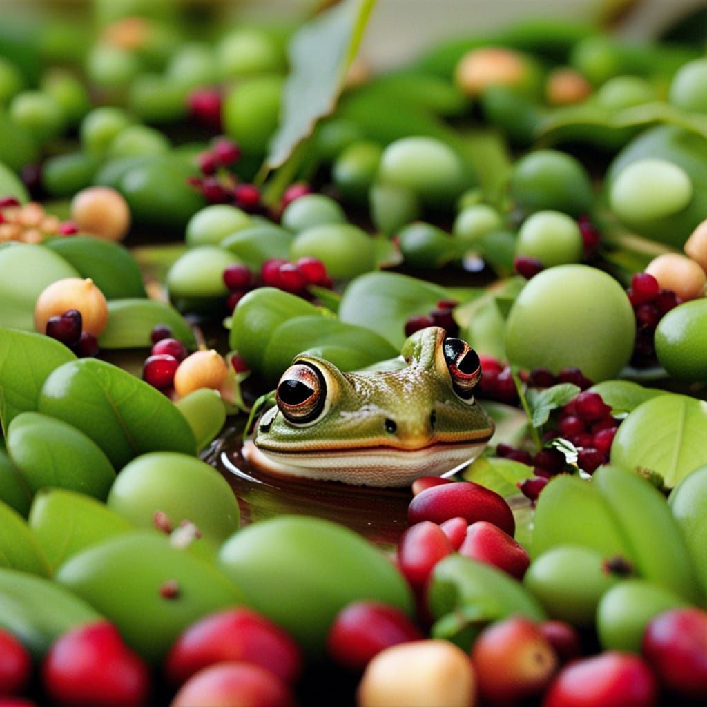 Frog and Cranberries: An Autumnal Scene