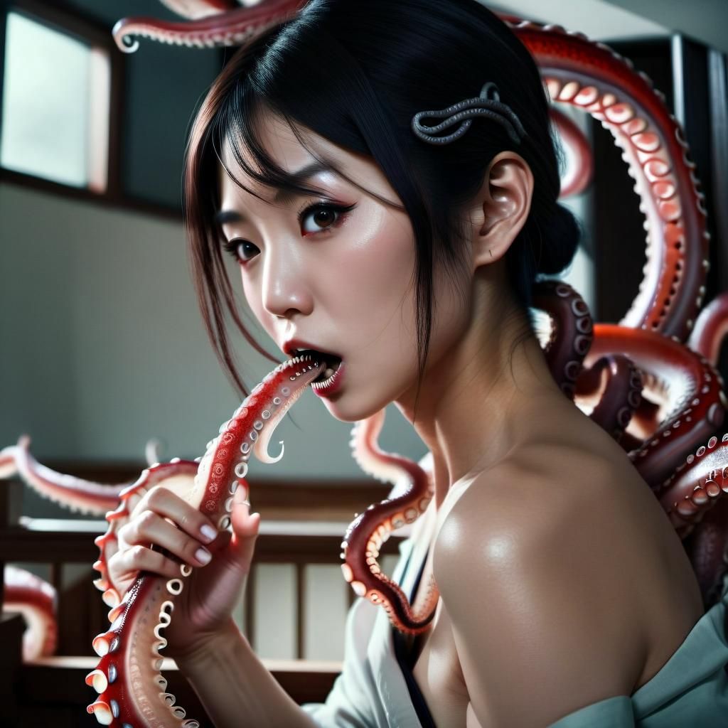Hyperrealistic Japanese Woman with Tentacle