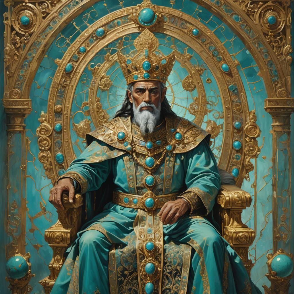 Regal Figure Dispenses Knowledge in Dreamlike Oil Painting