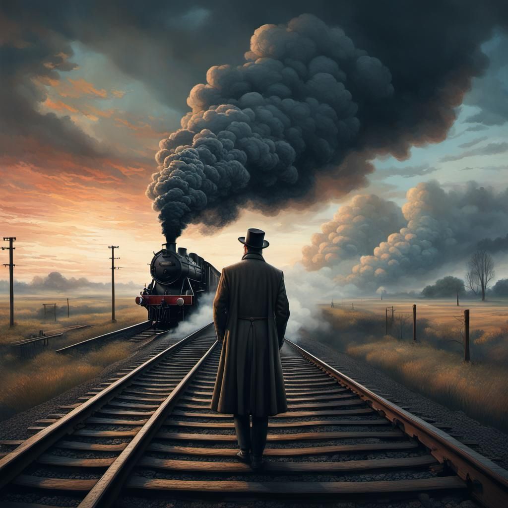 Figure in a Dreamlike Landscape with Clockwork Machinery