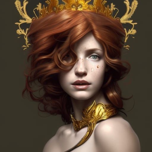 Majestic Redhead Portrait in Art Nouveau Style
